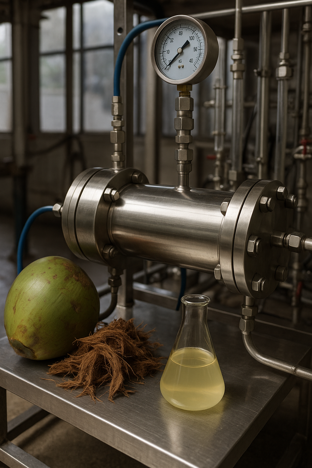 Processo a alta pressão para descontaminação de água de coco